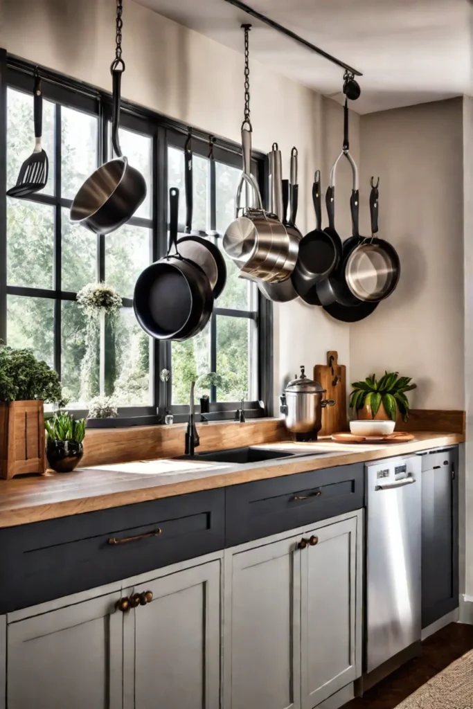 Kitchen with hanging storage solutions