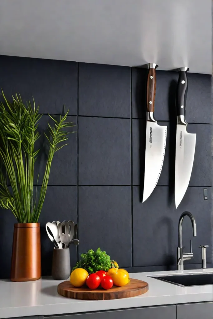 Kitchen with magnetic knife storage