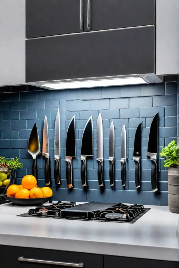 Kitchen with magnetic knife strip 1