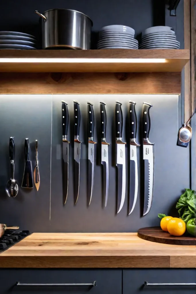 Kitchen with magnetic knife strip
