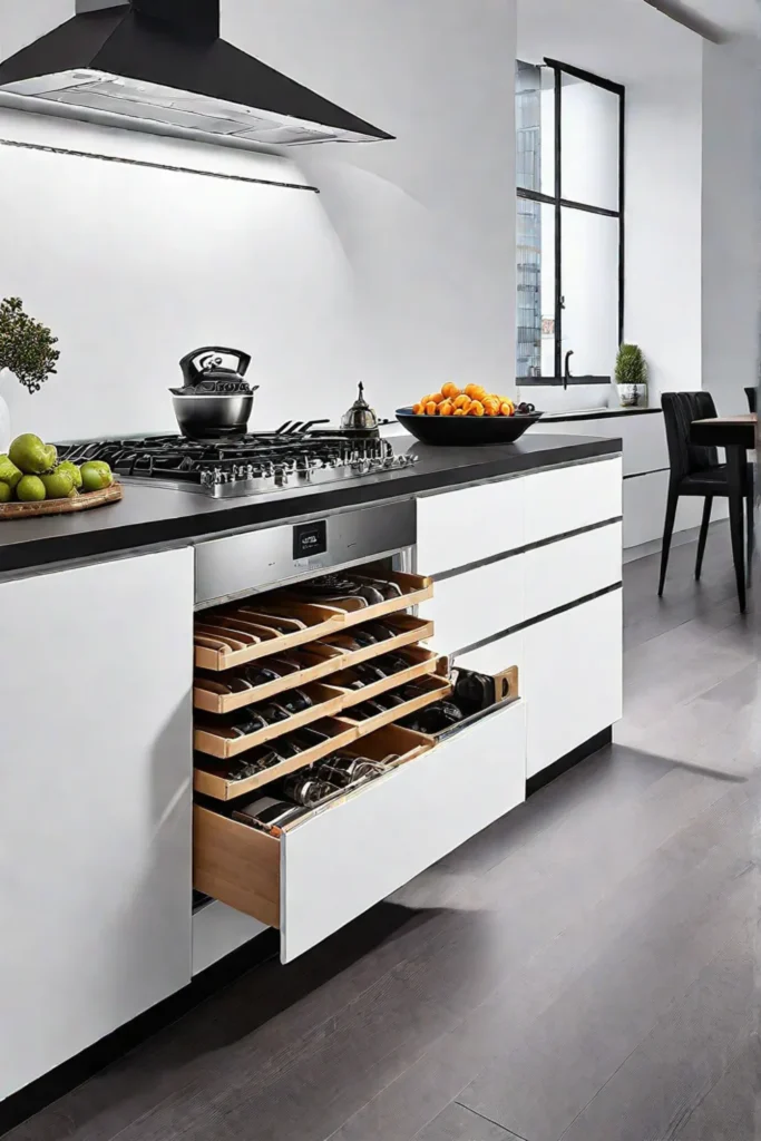 Kitchen with optimized drawer storage