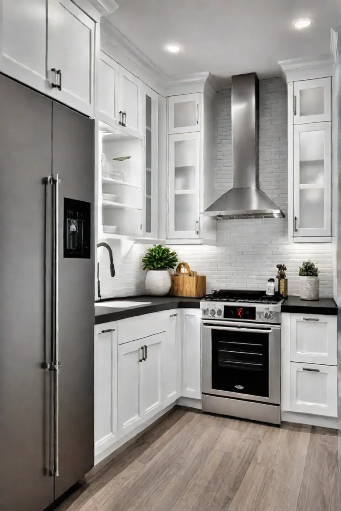 Kitchen with organized white shaker cabinets