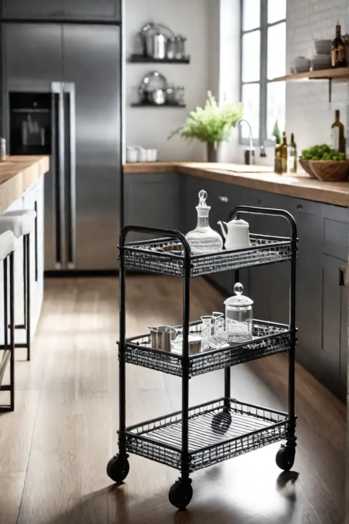 Kitchen with rolling cart storage