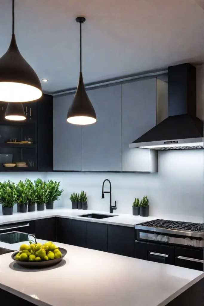 Kitchen with task lighting for cooking areas