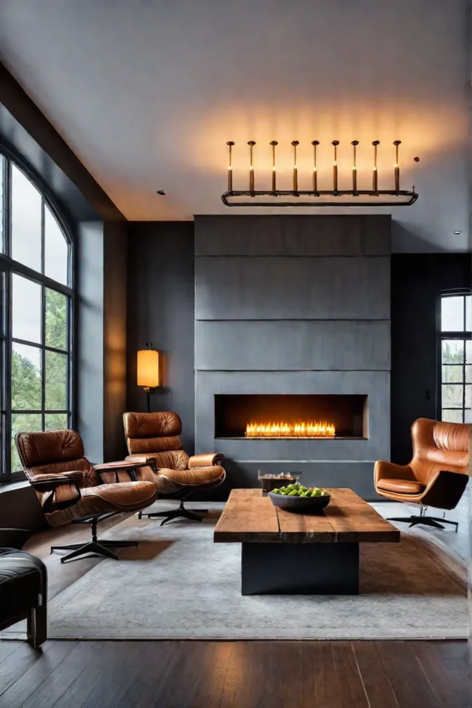 Leather furniture and vintage accents in an edgy living space