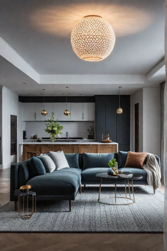 Lighting highlighting textures in a living room