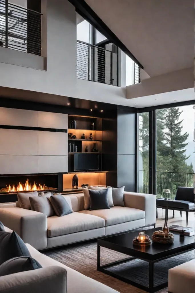Living room with a fireplace as the focal point accentuated by warm