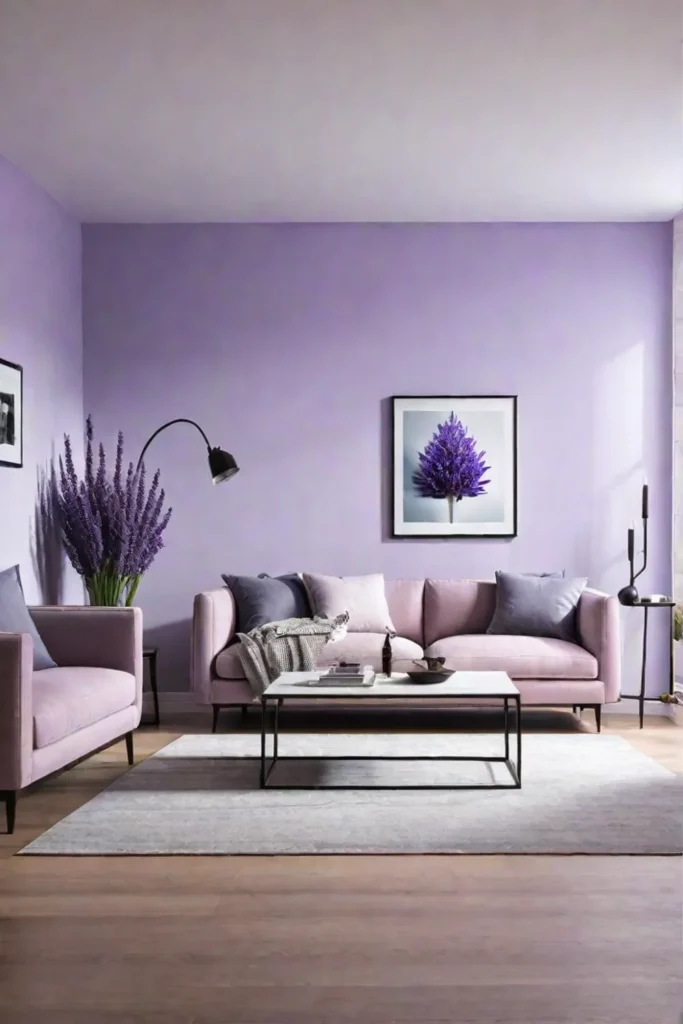 Living room with lavender wall