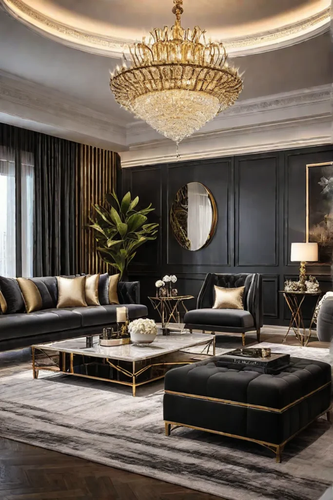Luxurious living room with metallic accents