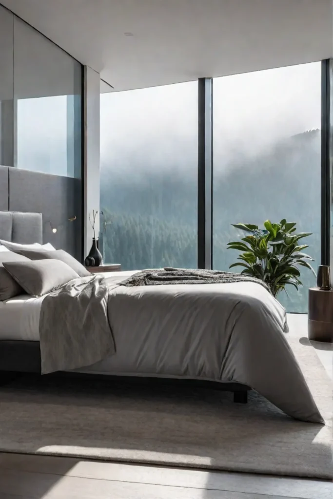Minimalist apartment bedroom with serene ambiance