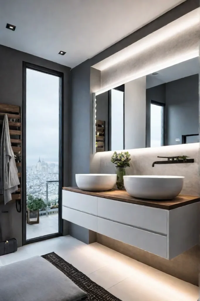 Minimalist bathroom with hidden storage solutions