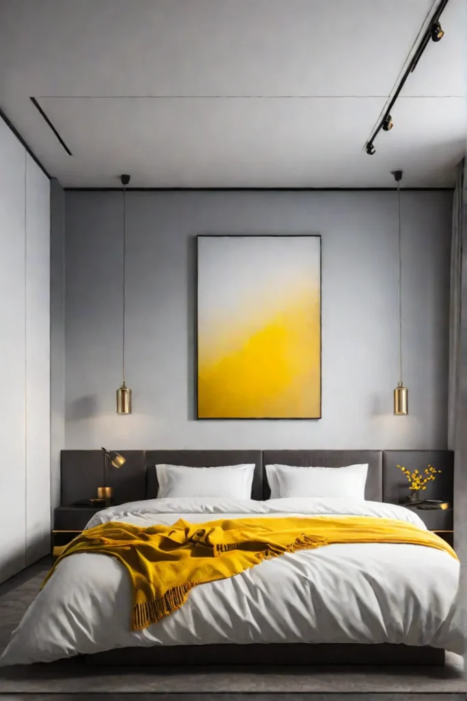 Minimalist bedroom with a yellow accent for a touch of energy