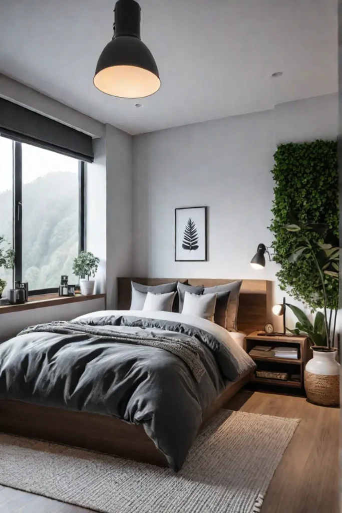 Minimalist small bedroom with neutral colors and functional furniture