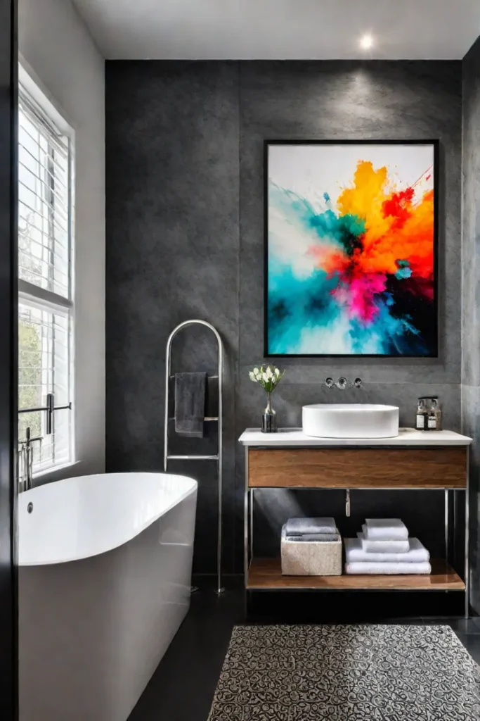 Modern bathroom with abstract wall art