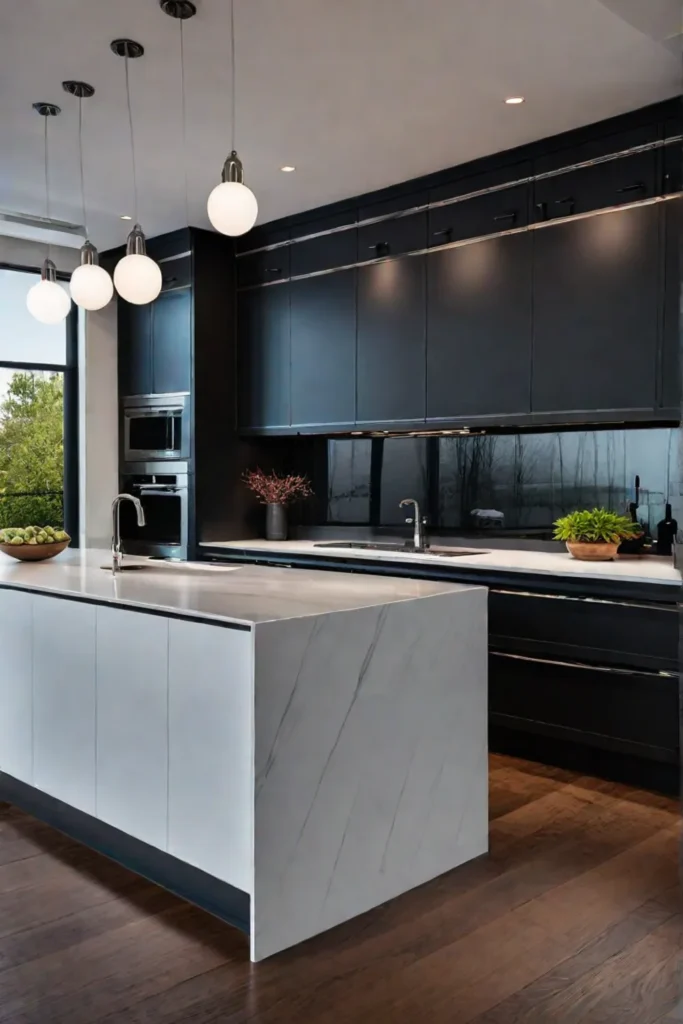 Modern kitchen with stainless steel backsplash