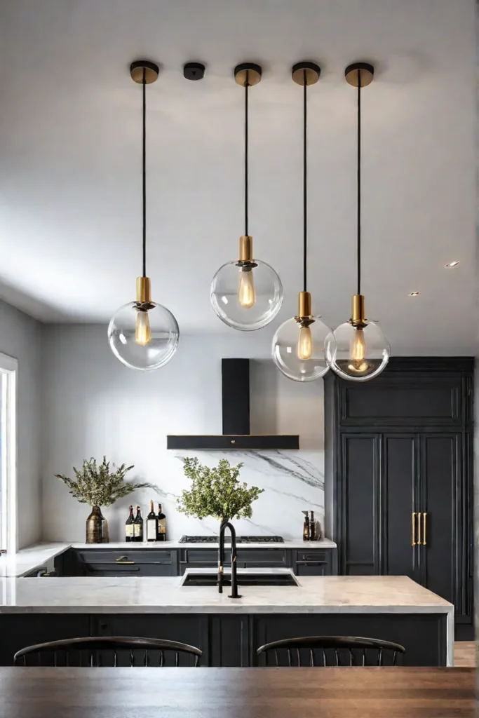 Modern kitchen with unique pendant light fixtures