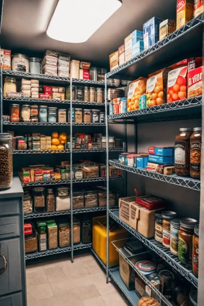 Pantry organized by food categories with dedicated sections