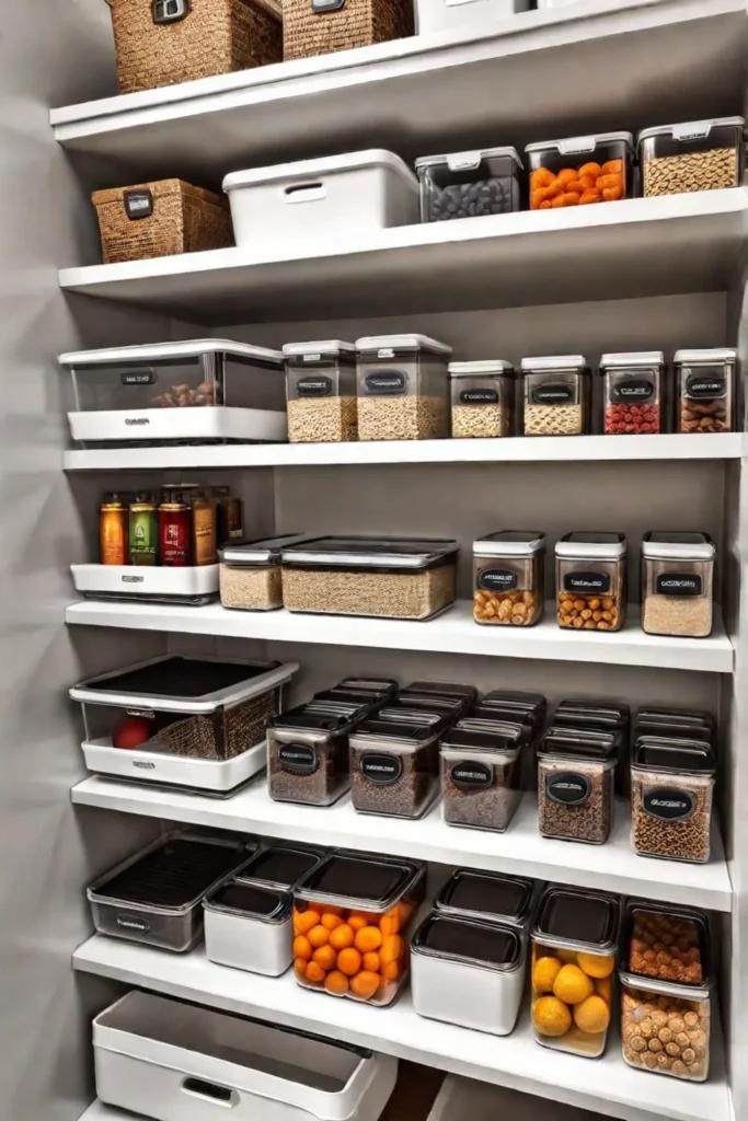 Pantry storage optimization with vertical storage and clear containers