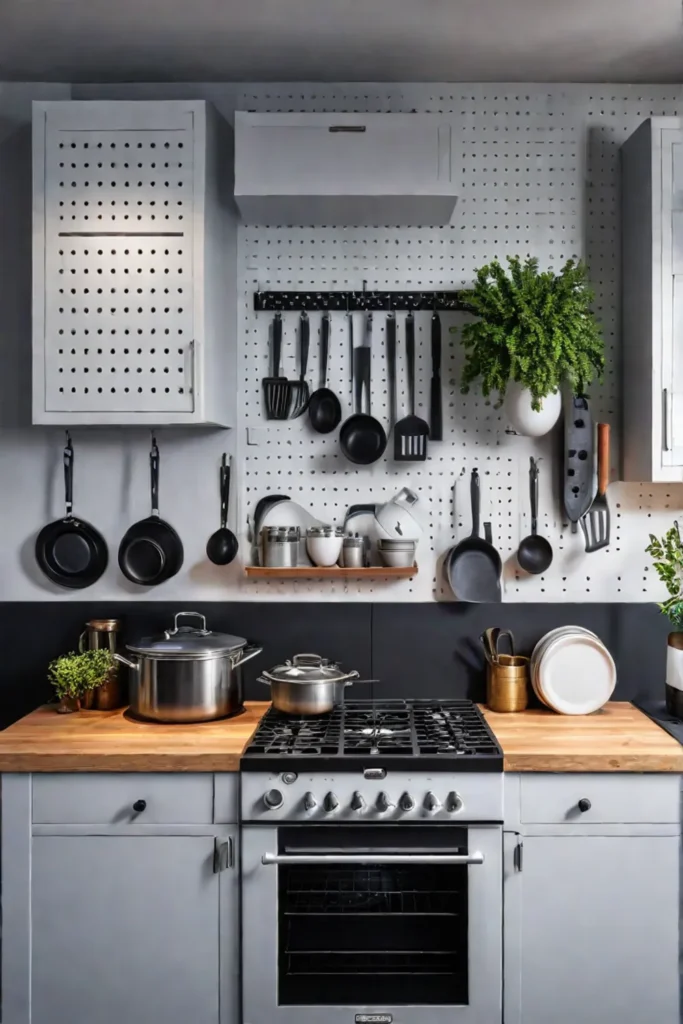 Pegboard storage solution for small kitchens