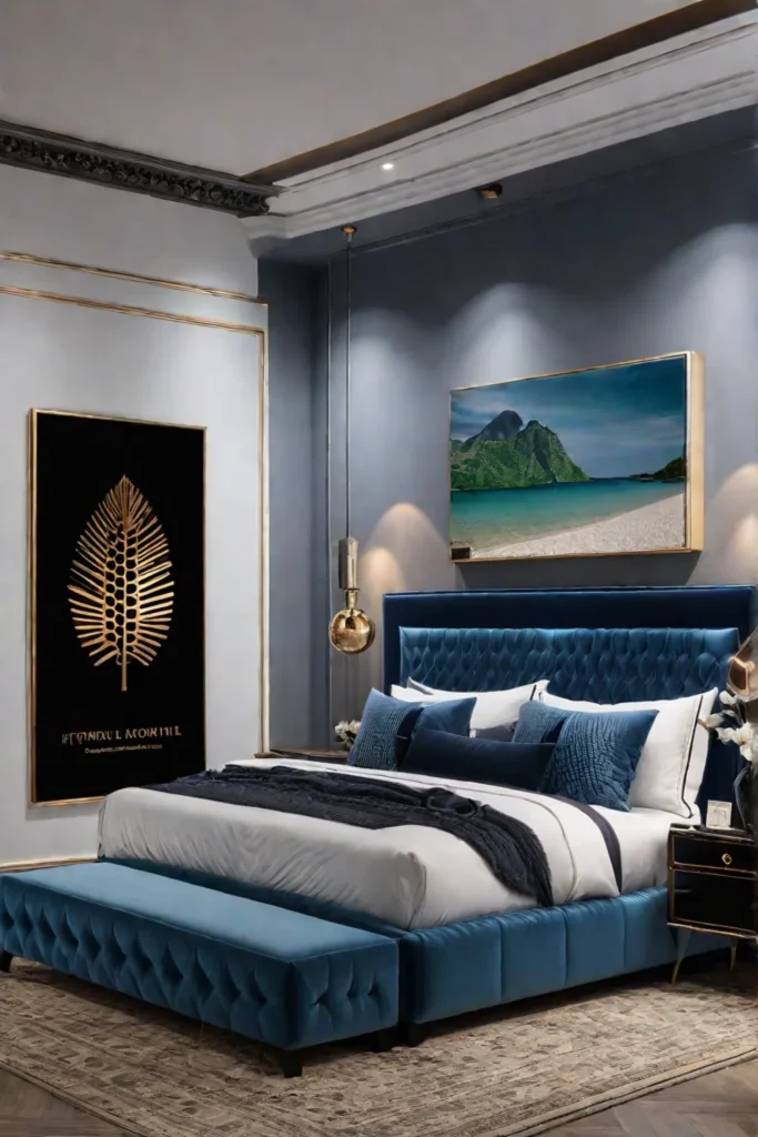 Personalized apartment bedroom with unique artwork
