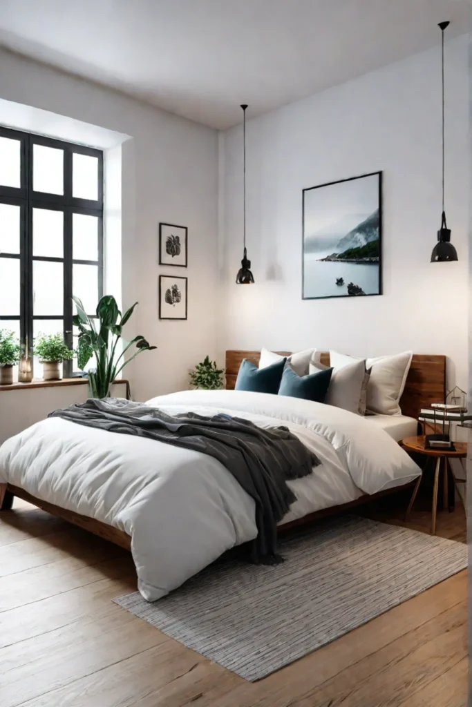 Scandinavian apartment bedroom with natural light