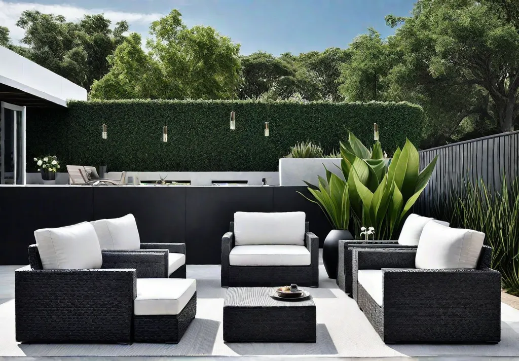 Sleek modern patio furniture with clean lines and a minimalist aesthetic creatingfeat