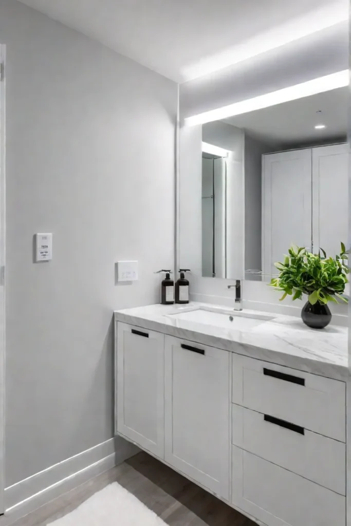 Small bathroom with organized vanity storage