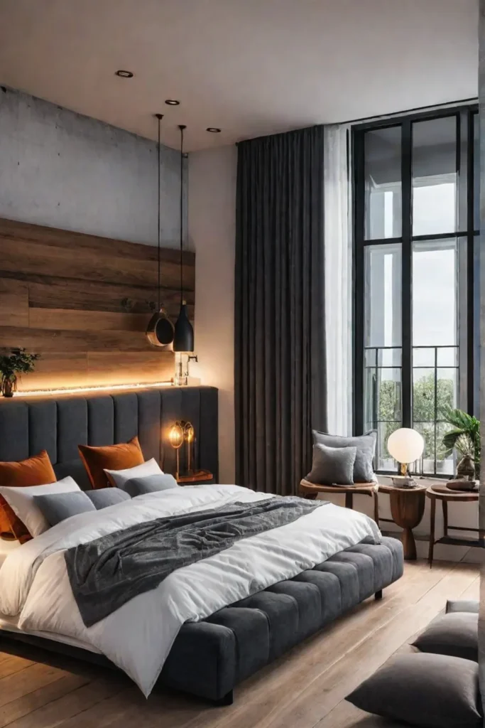 Sustainable apartment bedroom with natural materials