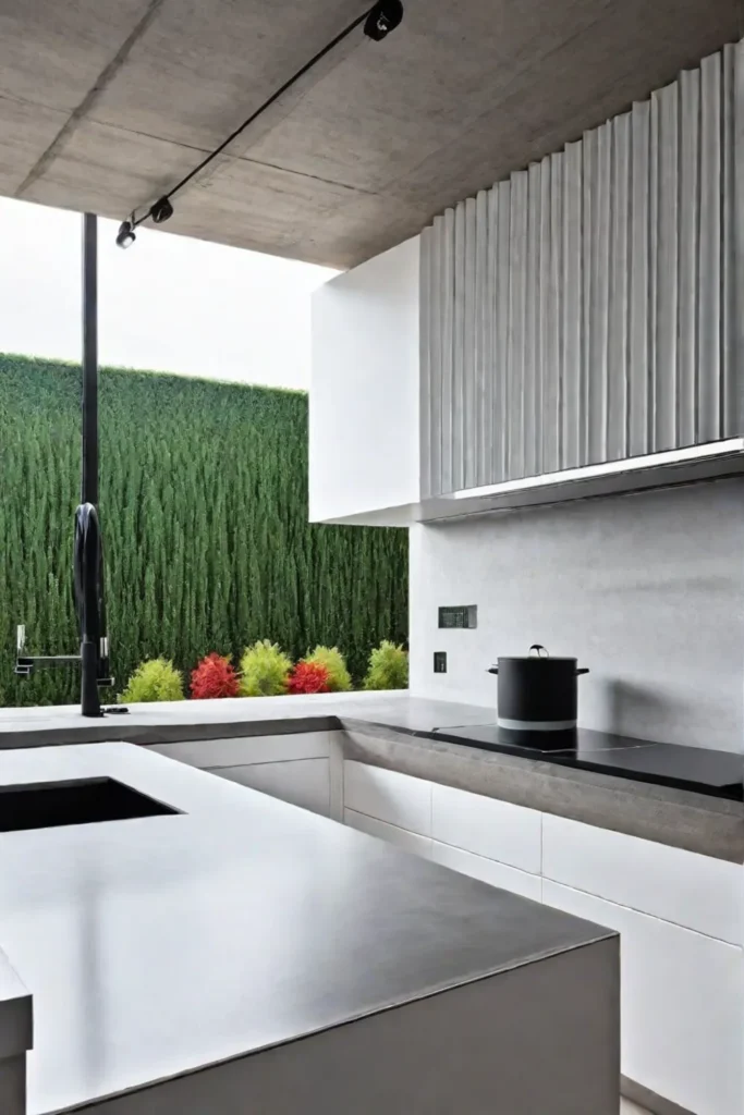 Track lighting complements the minimalist design of a kitchen