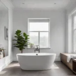 A bright and airy bathroom with white walls updated chrome fixtures andfeat