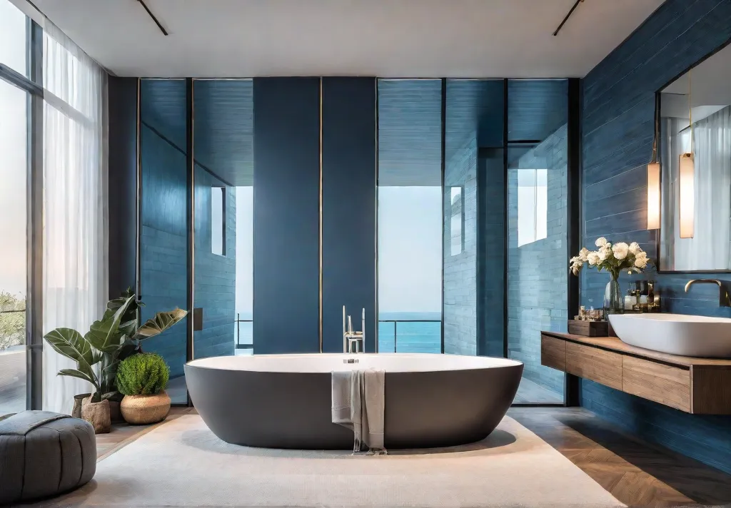 A luxurious modern bathroom designed for ultimate relaxation featuring a sleek soakingfeat