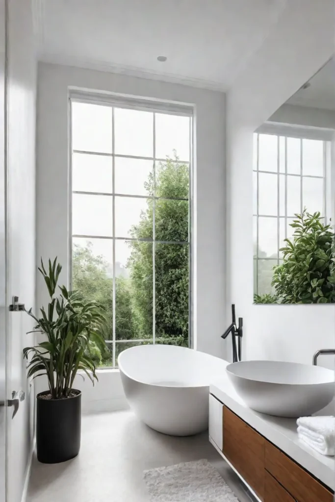 A serene white bathroom with a bathtub and updated fixtures