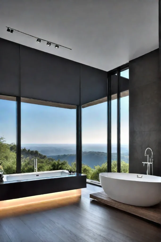 Bathroom with soaking tub and panoramic views