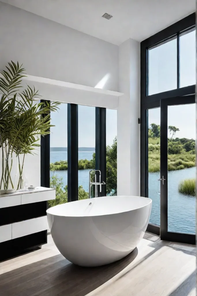 Bathroom with water views