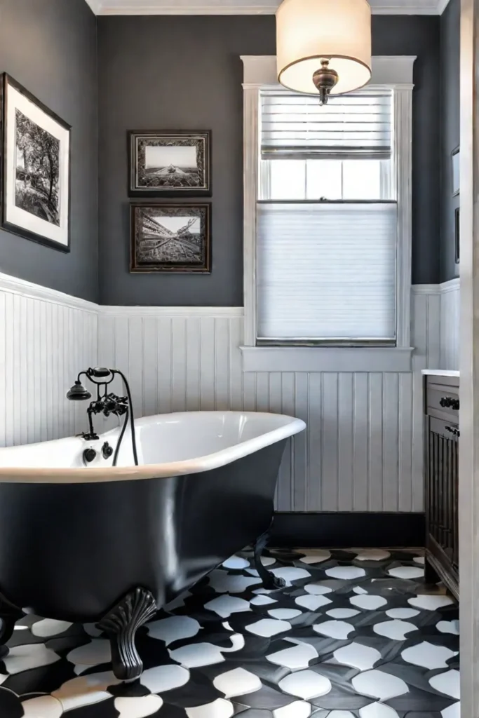 Black and white bathroom design with a classic vanity