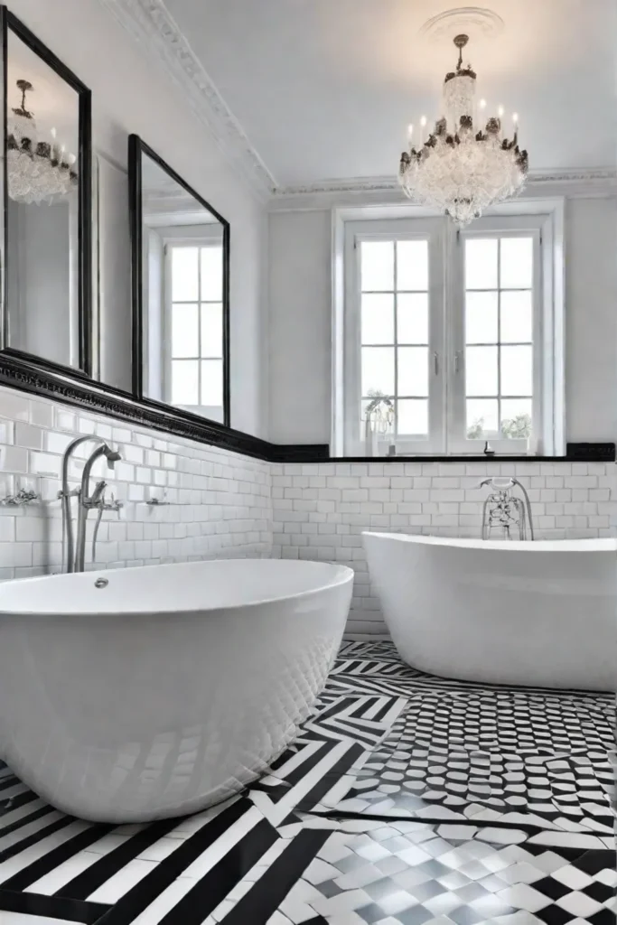 Black and white bathroom with graphic tile