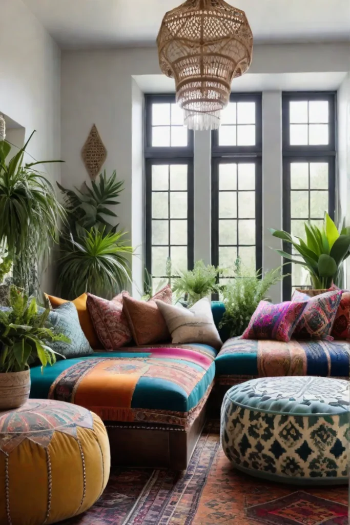 Bohemian style small living room with eclectic decor