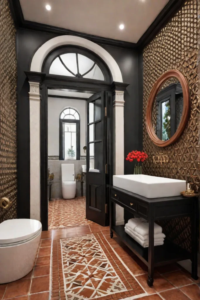 Charming bathroom design with arched doorways and warm lighting