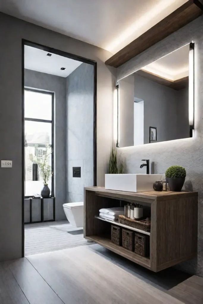 Clutterfree small bathroom with wallmounted storage