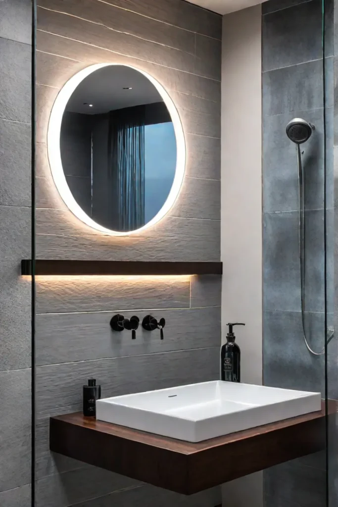 Contemporary bathroom with wallmounted sink and walkin shower