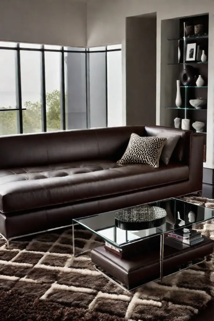 Contemporary living room with leather chaise lounge