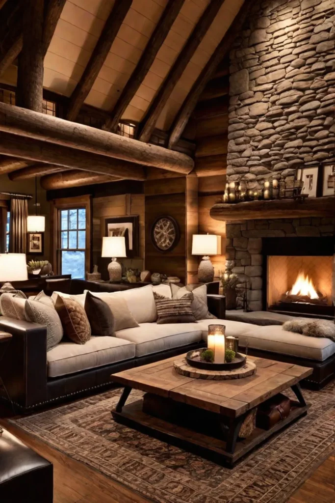 Cozy living room with sectional sofa and warm textures