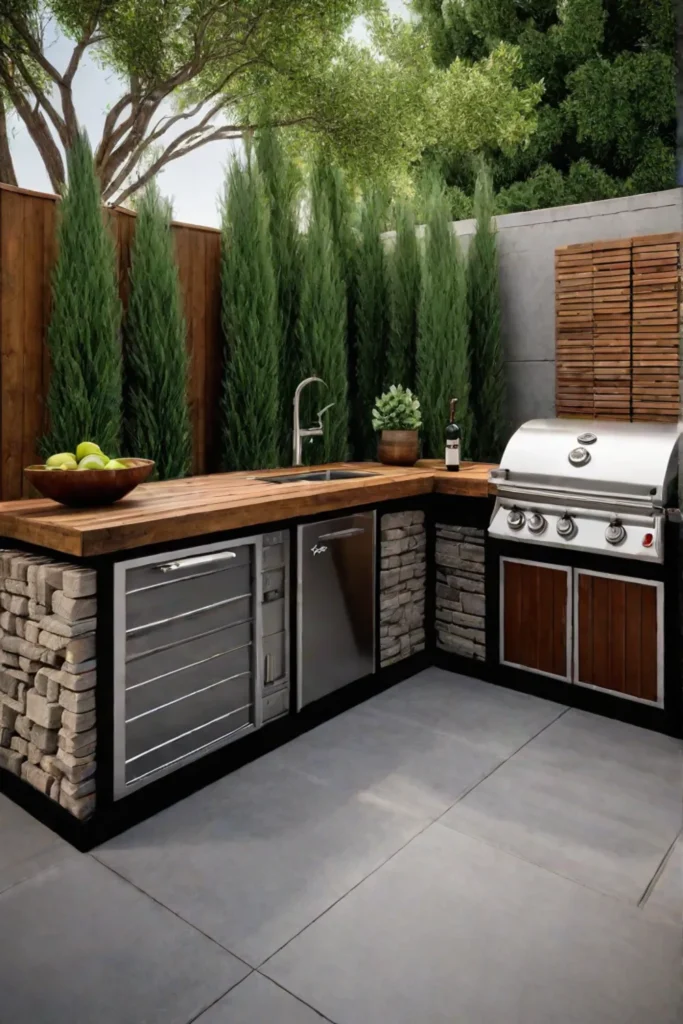 DIY outdoor kitchen with cinder blocks and reclaimed wood
