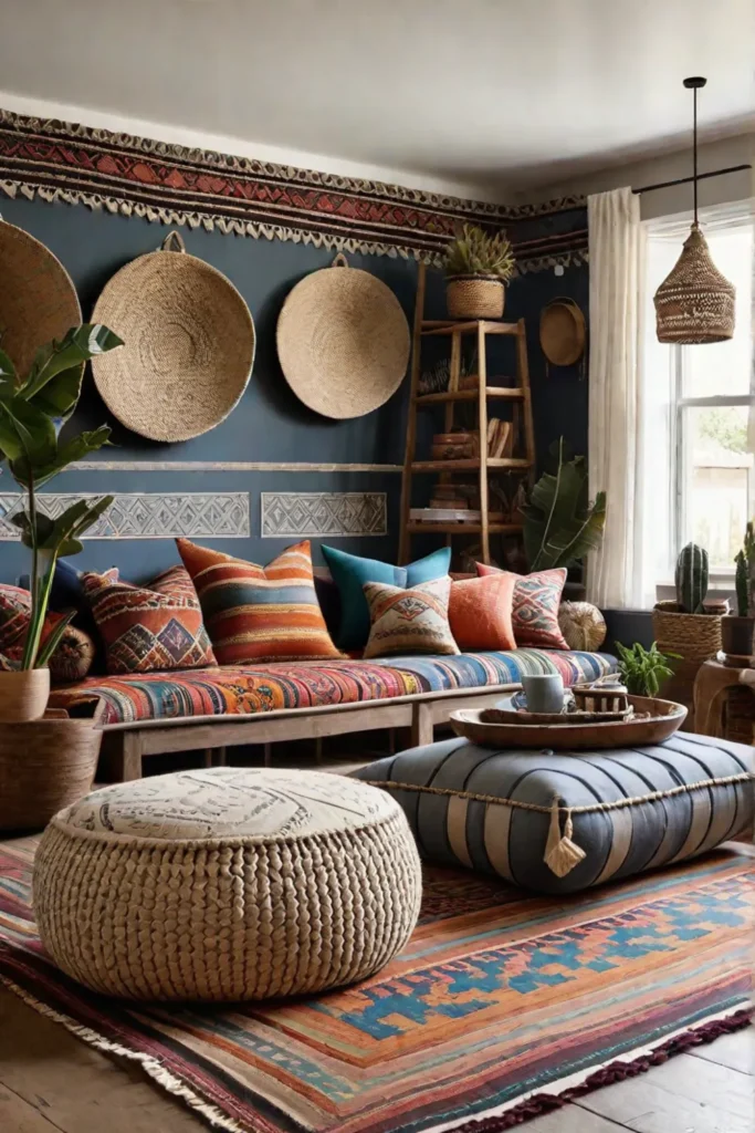 Eclectic living room with macrame and vintage furniture
