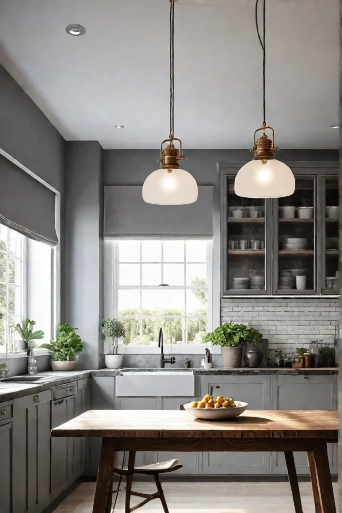 Farmhouse kitchen with pendant lights and natural light
