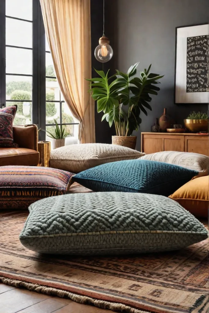 Floor cushions creating a casual seating area