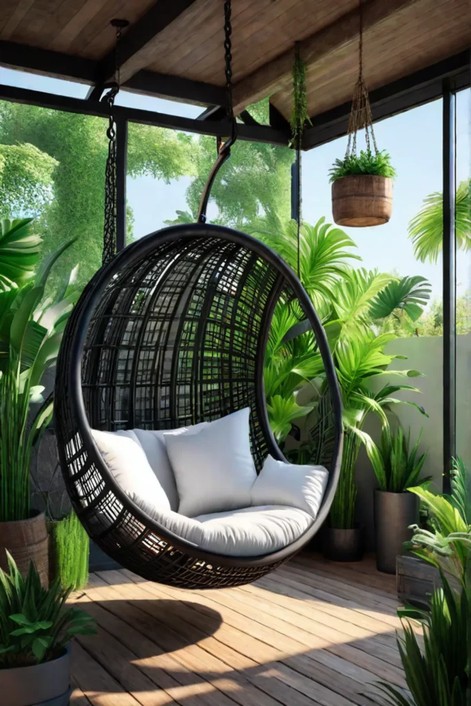Hanging swing chair made from repurposed tires