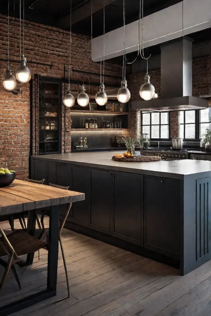 Industrial kitchen with Edison bulb pendant lights