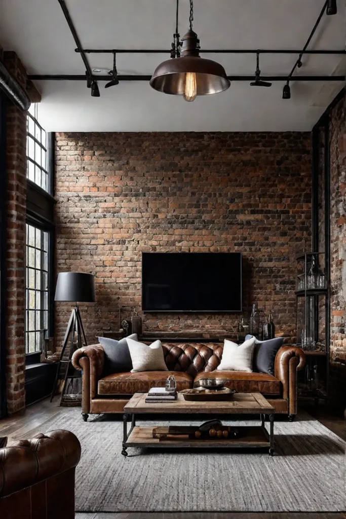 Industrial living room with Chesterfield sofa