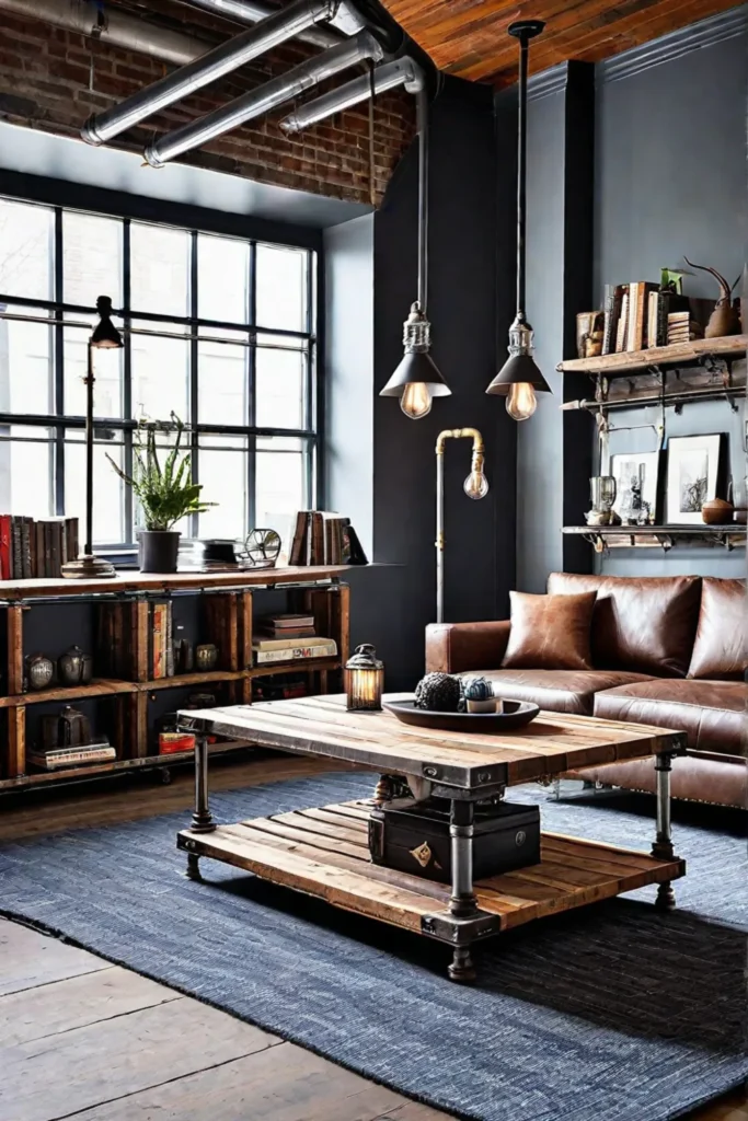 Industrial living room with upcycled and repurposed furniture